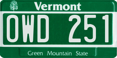 VT license plate OWD251