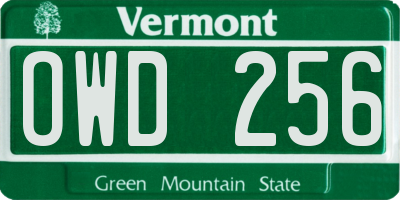 VT license plate OWD256