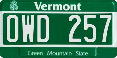 VT license plate OWD257