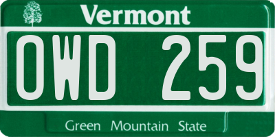 VT license plate OWD259