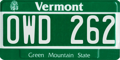 VT license plate OWD262