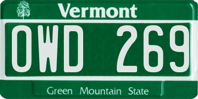 VT license plate OWD269