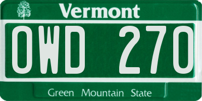 VT license plate OWD270