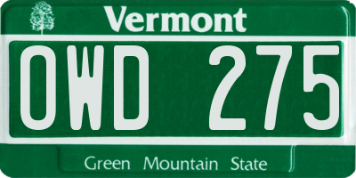 VT license plate OWD275