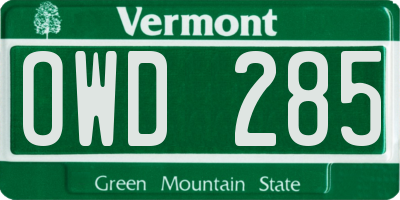 VT license plate OWD285
