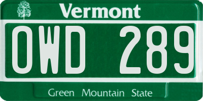 VT license plate OWD289