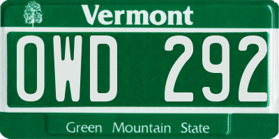 VT license plate OWD292