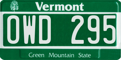 VT license plate OWD295