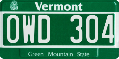 VT license plate OWD304