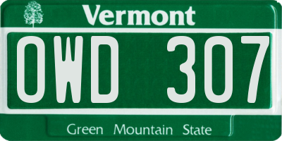 VT license plate OWD307