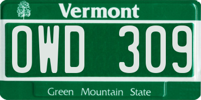 VT license plate OWD309