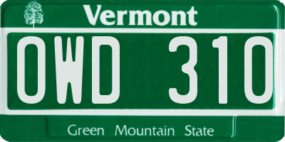 VT license plate OWD310