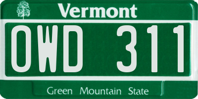 VT license plate OWD311