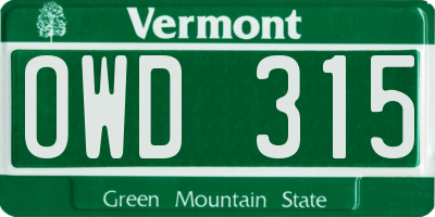 VT license plate OWD315