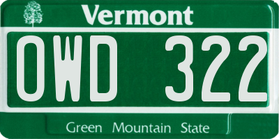 VT license plate OWD322