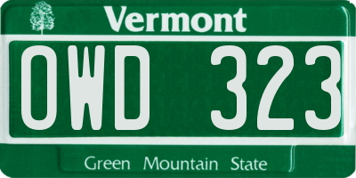 VT license plate OWD323