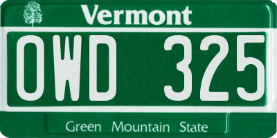 VT license plate OWD325