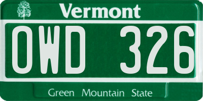 VT license plate OWD326