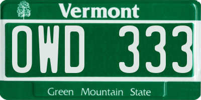 VT license plate OWD333