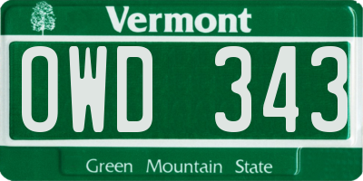 VT license plate OWD343