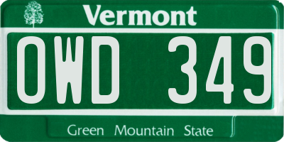 VT license plate OWD349