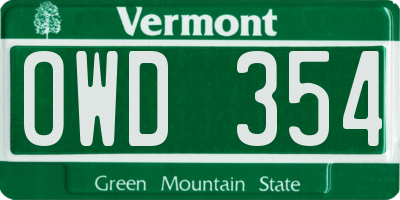 VT license plate OWD354