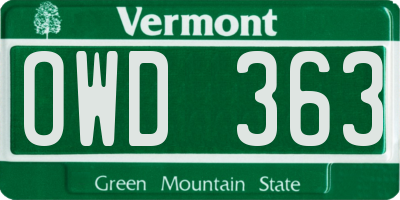 VT license plate OWD363