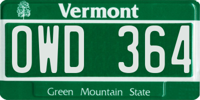 VT license plate OWD364