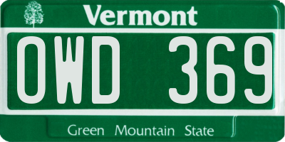 VT license plate OWD369