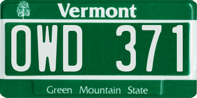 VT license plate OWD371