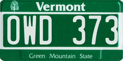 VT license plate OWD373