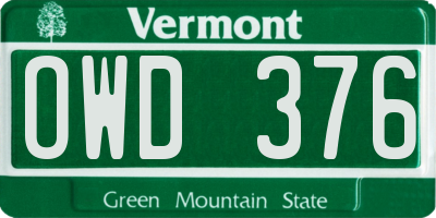 VT license plate OWD376