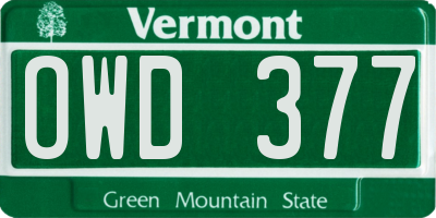 VT license plate OWD377