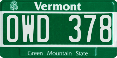 VT license plate OWD378