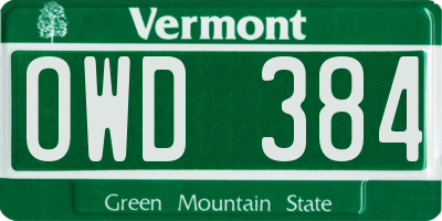 VT license plate OWD384