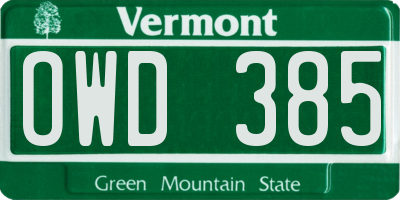 VT license plate OWD385