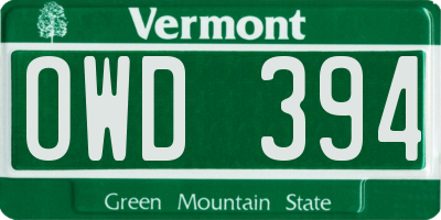 VT license plate OWD394
