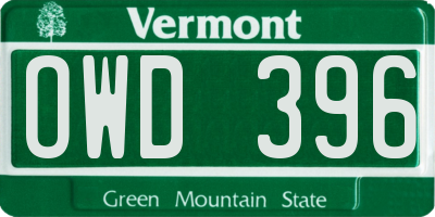 VT license plate OWD396