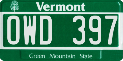 VT license plate OWD397