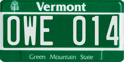 VT license plate OWE014