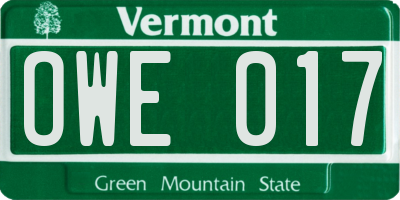 VT license plate OWE017