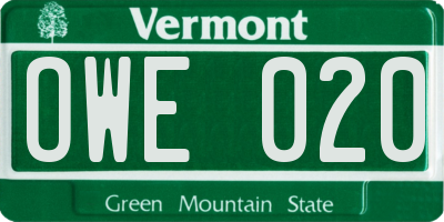 VT license plate OWE020