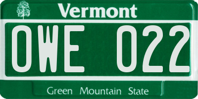 VT license plate OWE022