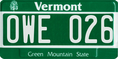 VT license plate OWE026
