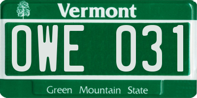 VT license plate OWE031
