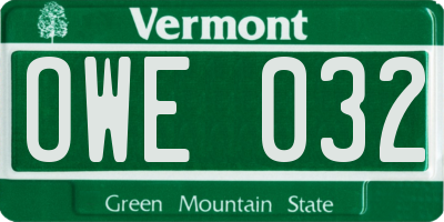 VT license plate OWE032
