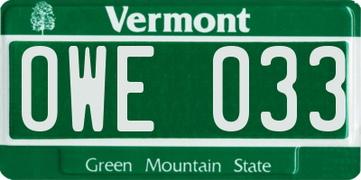 VT license plate OWE033
