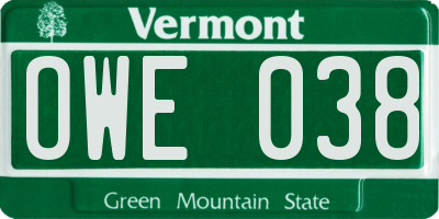 VT license plate OWE038