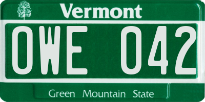 VT license plate OWE042