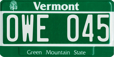VT license plate OWE045